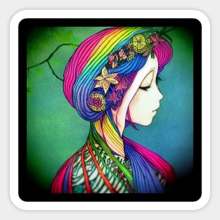 Japanese Woman Geisha - Enhance Creative - Colourful Artwork Sticker